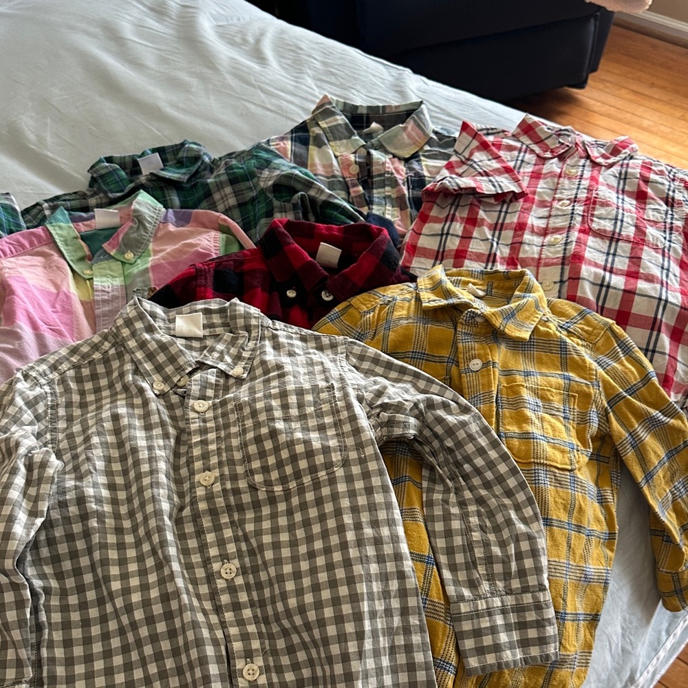 GAP Kids Button Down Shirts - Gray, Yellow, Red, Green, Pink Plaid